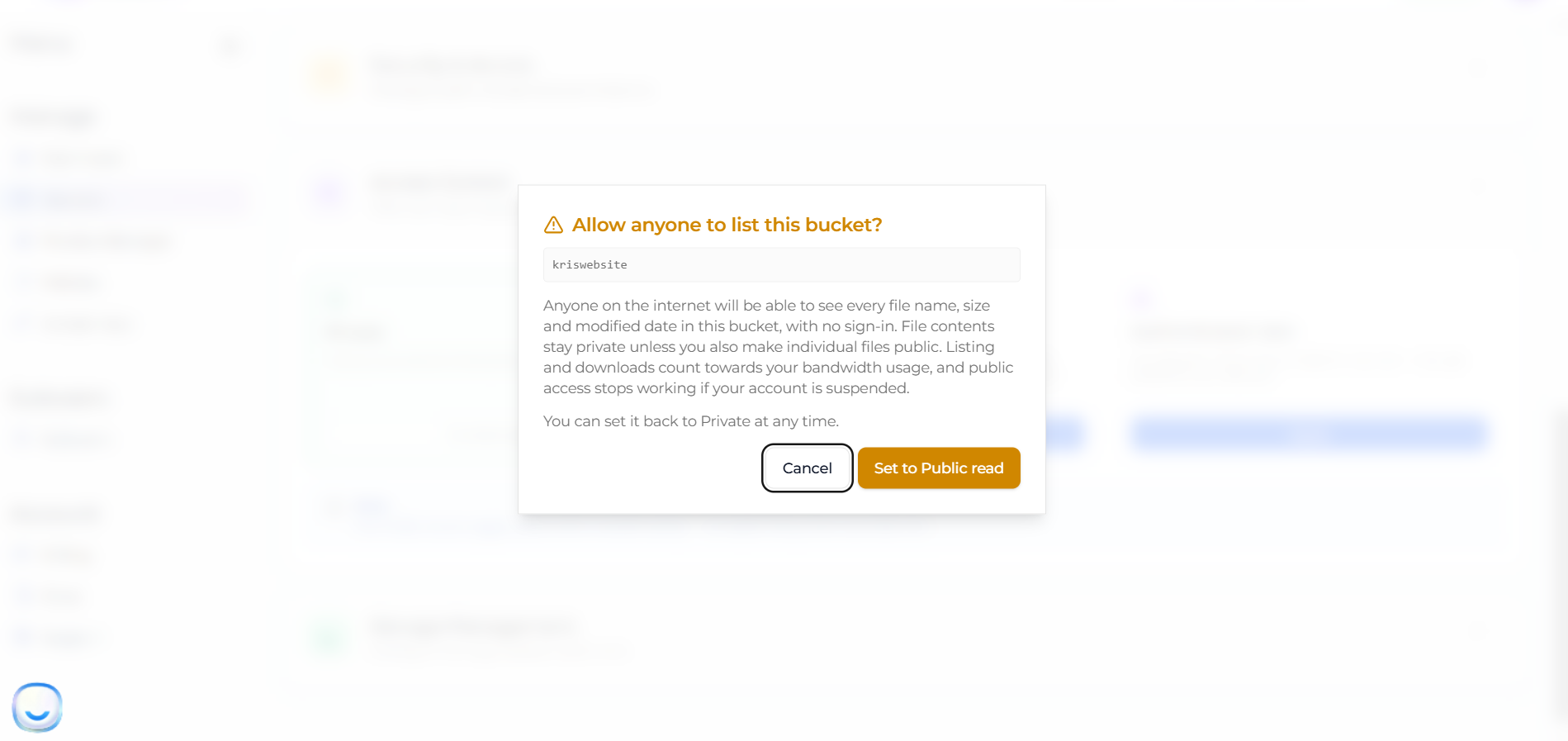Allow anyone to list this bucket confirmation