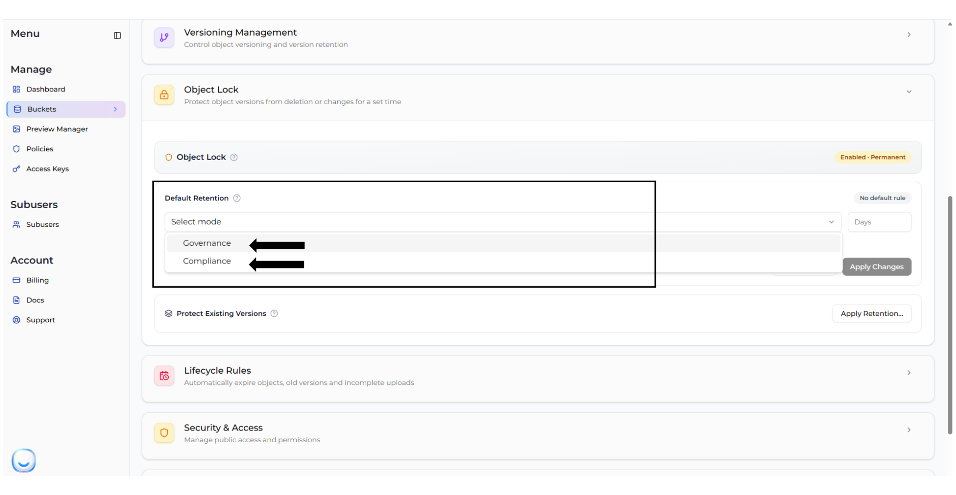 Select Governance Mode