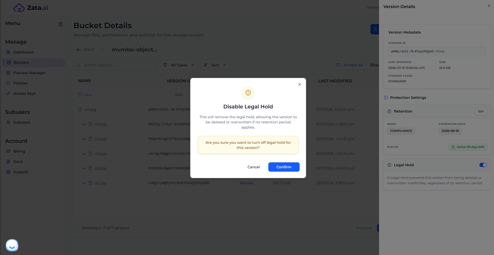 Disable Legal Hold
