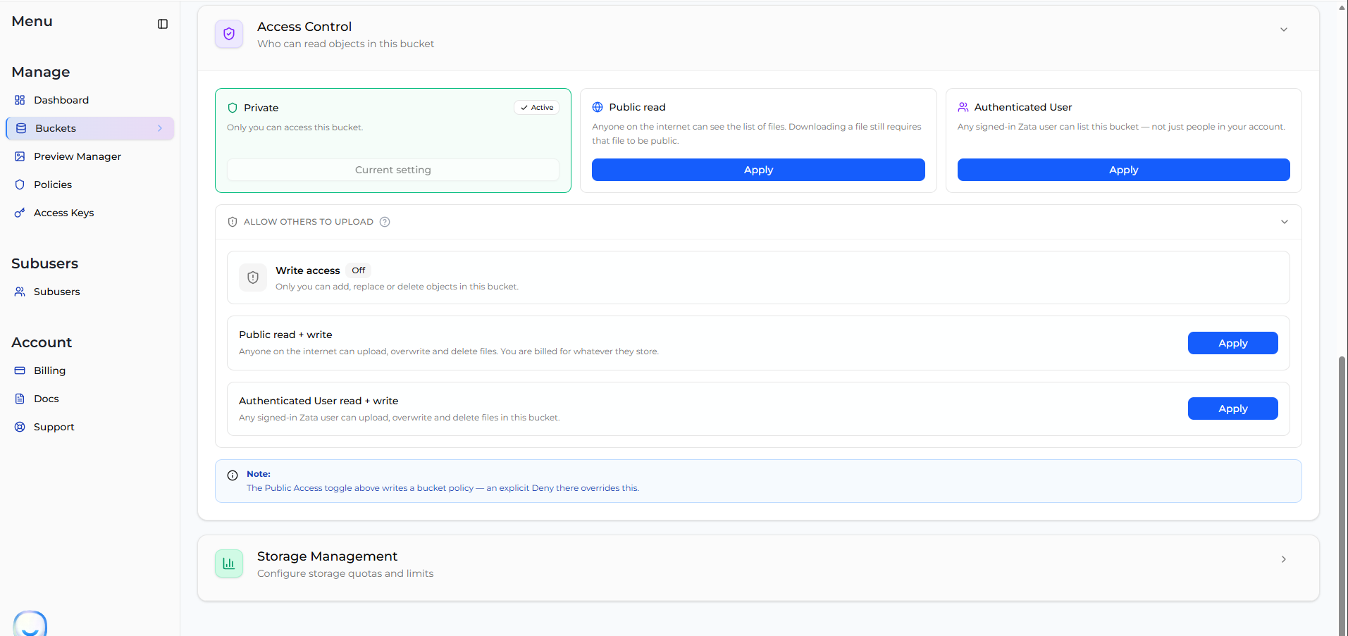 Write access options expanded