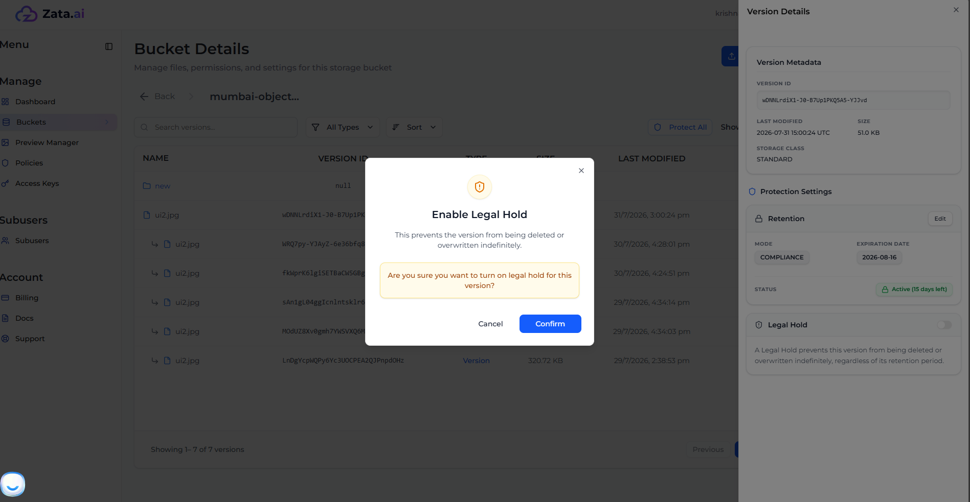 Confirm Legal Hold