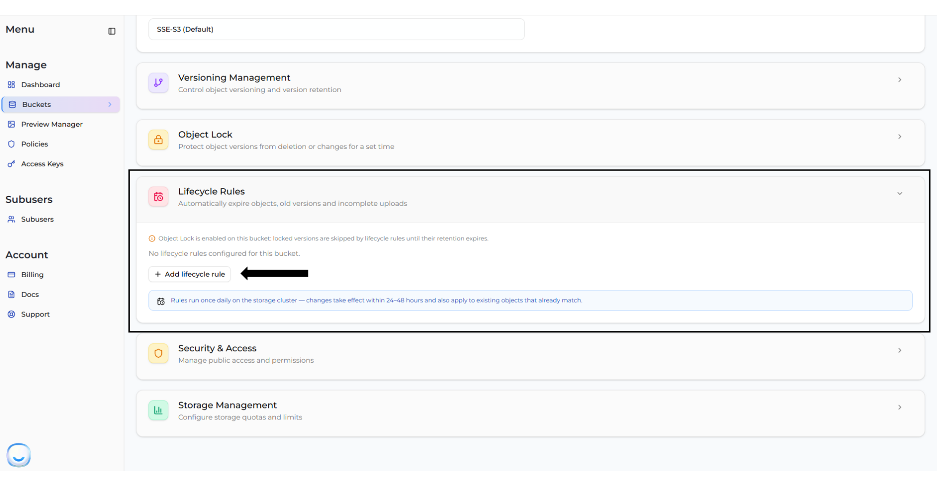 Lifecycle Rules Settings