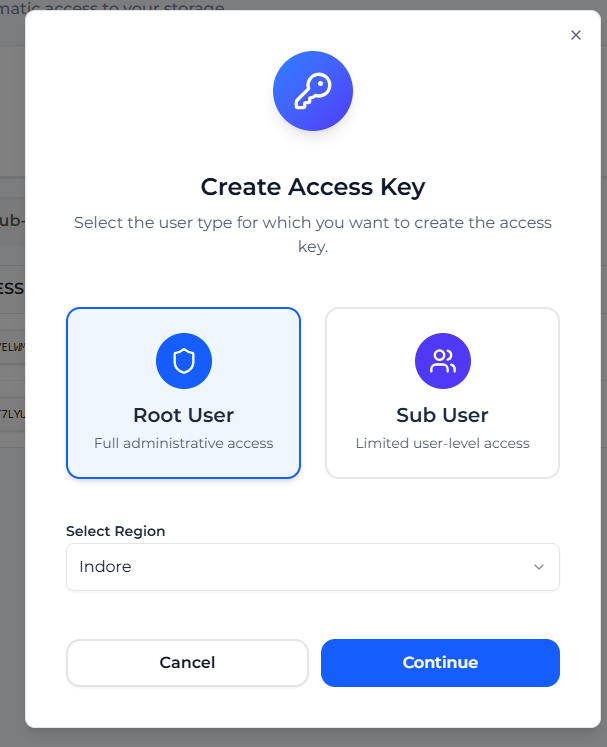 Create Access Key - Indore Region