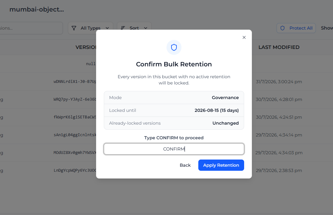 Confirm Bulk Retention
