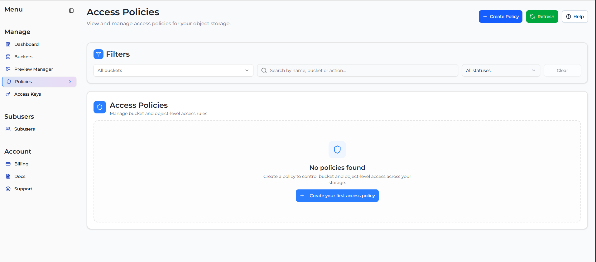 Access Policies Dashboard