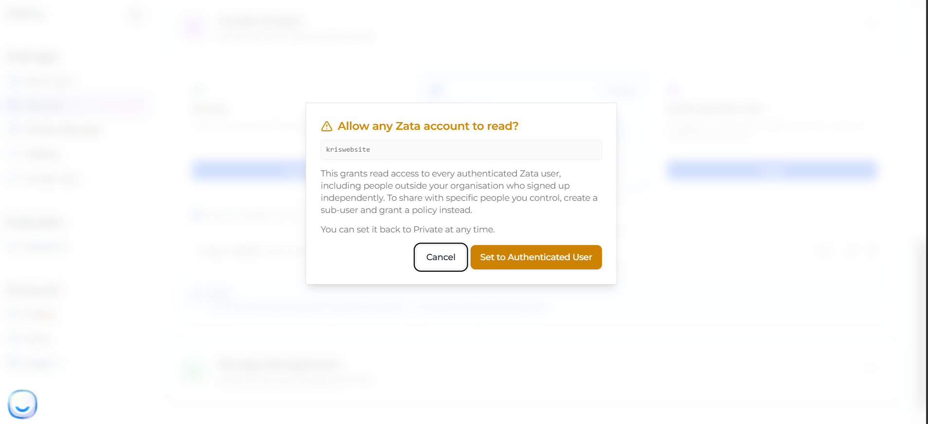 Allow any Zata account to read confirmation