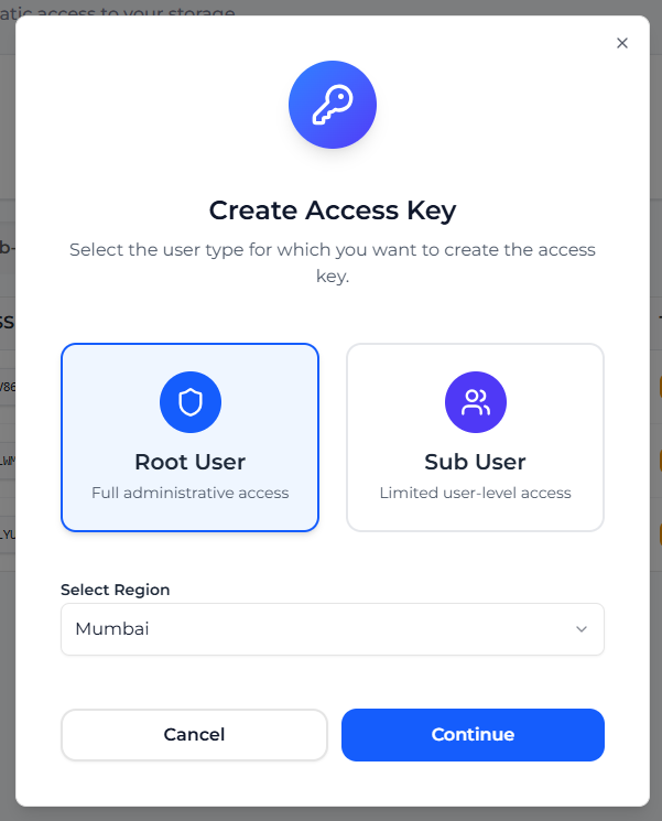 Create Access Key - Mumbai Region