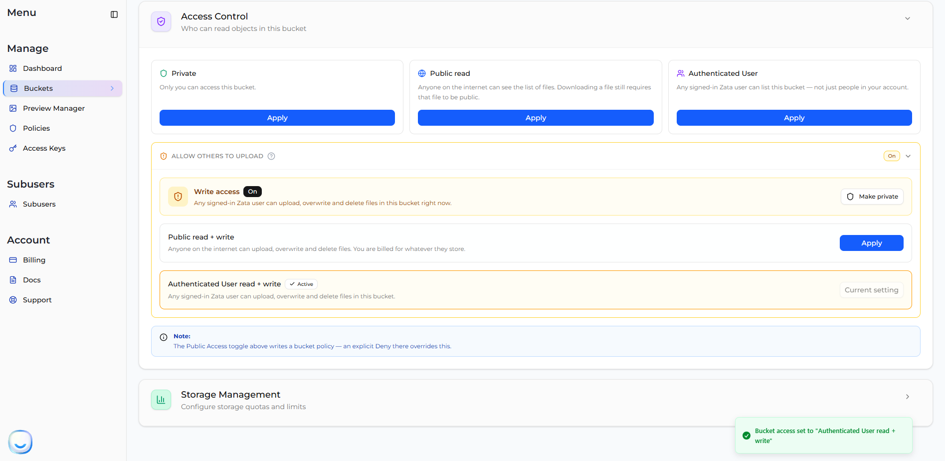 Authenticated User read plus write active