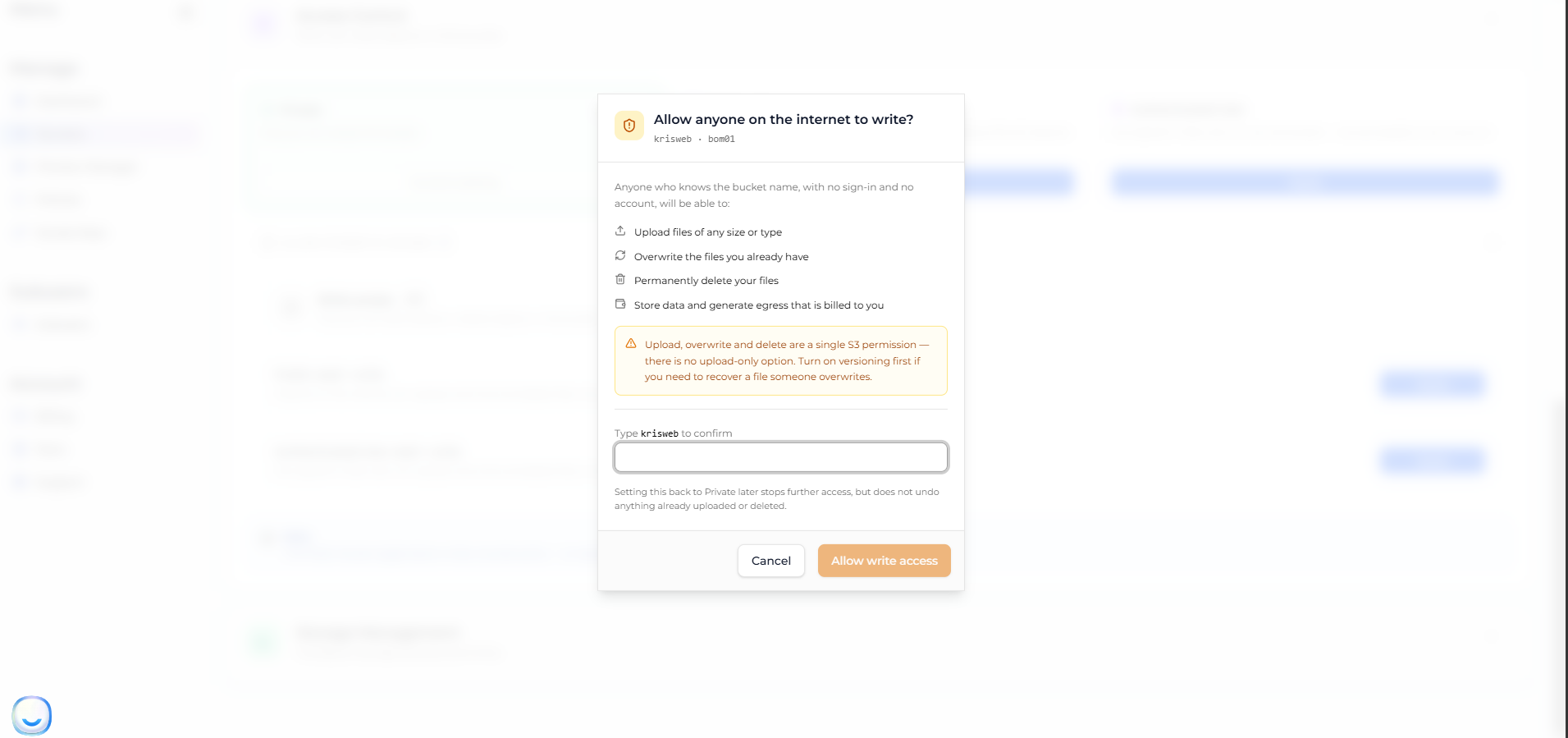 Allow anyone on the internet to write confirmation