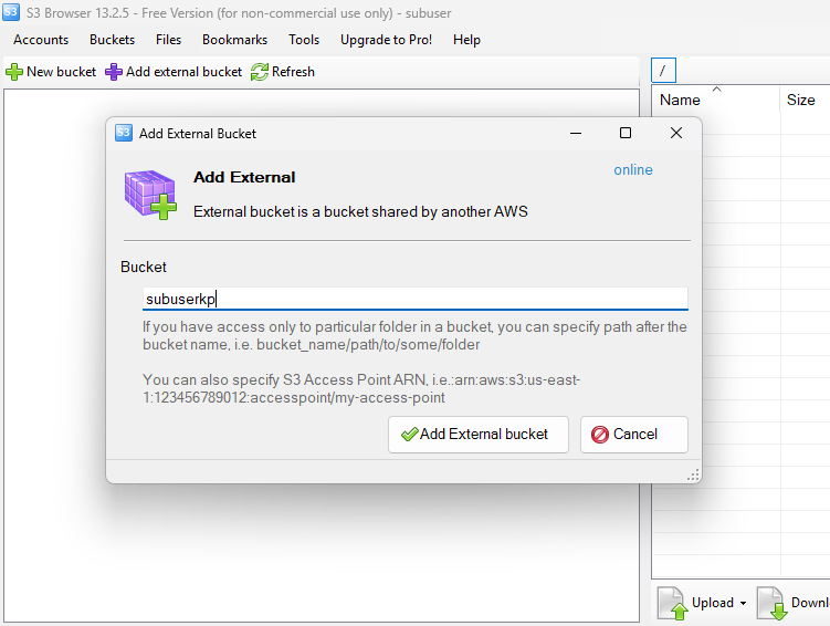 Add External Bucket