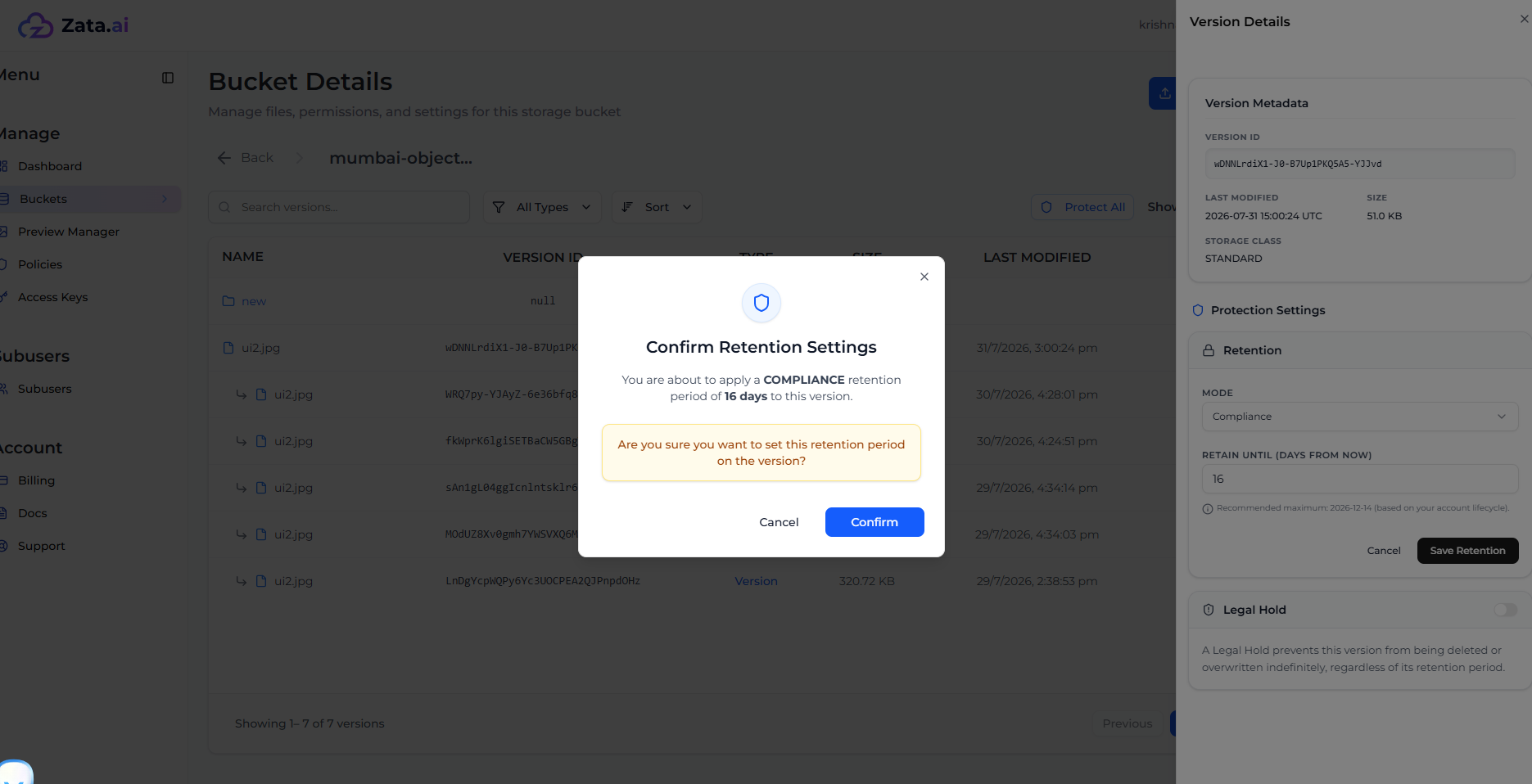 Confirm Retention Change