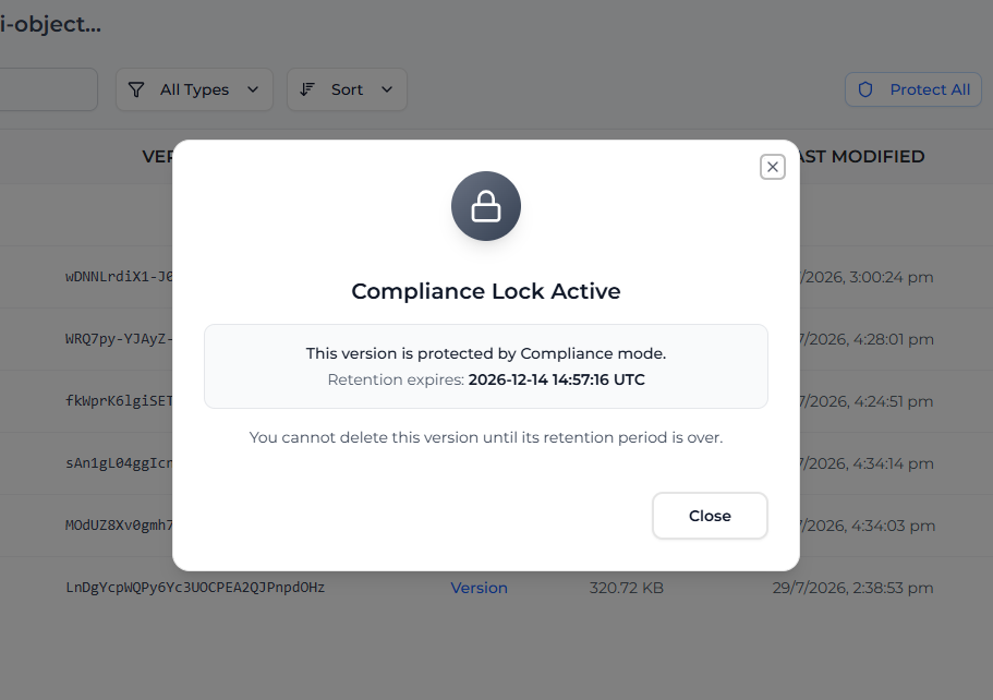 Cannot Delete Compliance Version